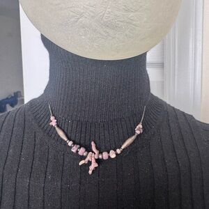 Vintage Lavender Coral liquid silver necklace 15”
